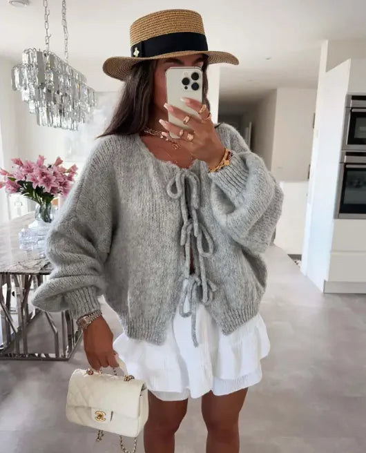 Charming Lace-Up Cardigan