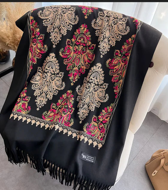 Women's Embroidered Cashmere-Like Scarf